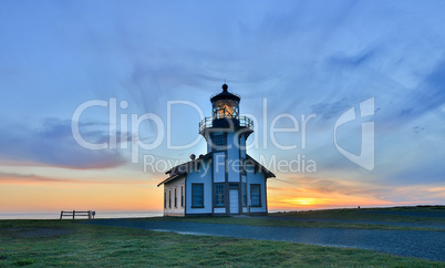 Sunset over Point Cabrillo Light Station State Historic Park, Mendocino County, California