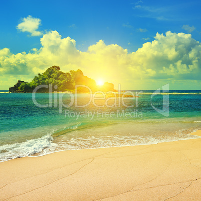 Island in the ocean and beautiful sunrise