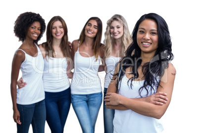 Portrait of happy woman and multiethnic women