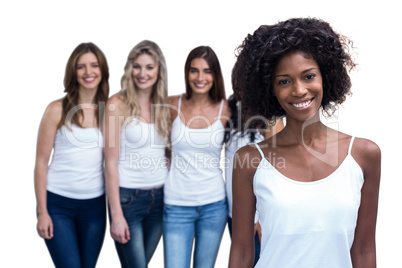 Portrait of curly woman and multiethnic women