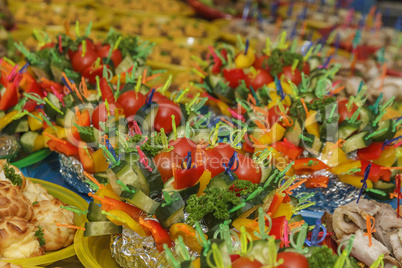 canapes of tomato, cucumber and sweet pepper