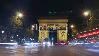 Timelapse of night traffic near Triumphal Arch
