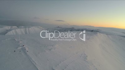 Flying over snow covered Khibinsky Mountains