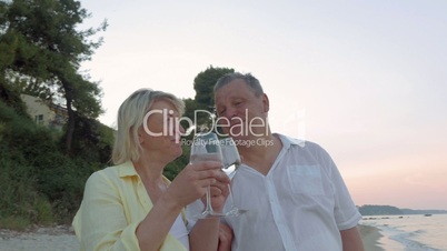 Mature Couple with Glasses on the Sea Shore