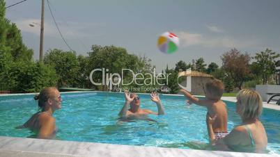 United Family Playing Inflatable Ball in Home Pool