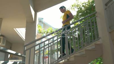 Man going downstairs to have outdoor training