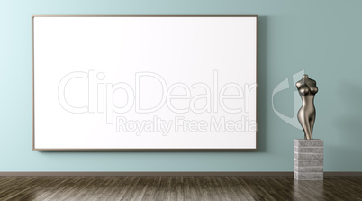 Big poster and statuette interior background 3d rendering