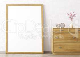Wooden frame and dresser interior background 3d rendering