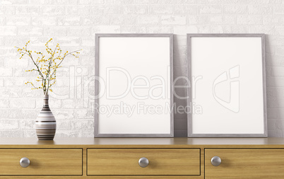 Two posters on chest of drawers 3d rendering