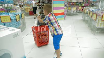 Child with shopping cart in the store