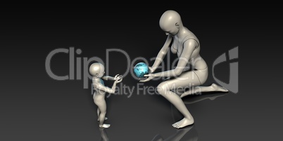 Mother and Son Holding Earth