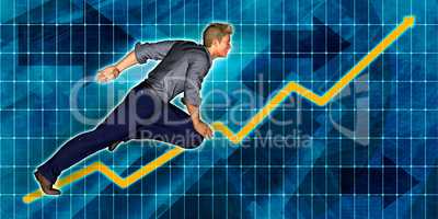 European Businessman Running with Chart Graph Background