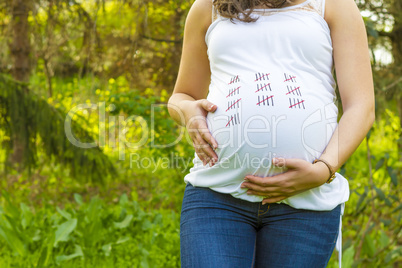 Pregnant young woman outdoors close up.