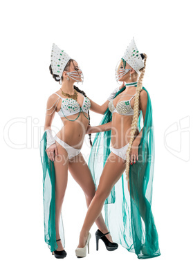 Striptease. Hot nightclub dancers posing in pair