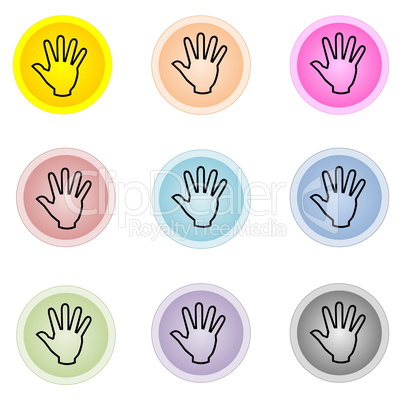 Set of colorful buttons with hand