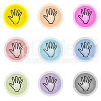 Set of colorful buttons with hand