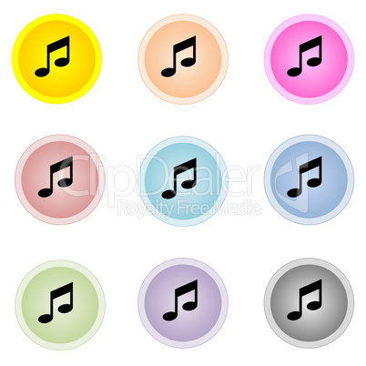 Set of colorful buttons with music notes