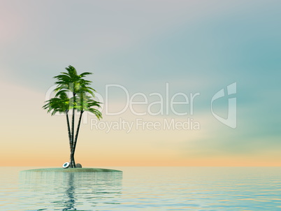 Palm trees on an island in middle of the ocean - 3D render
