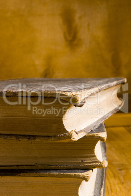 Stack of old books in a row