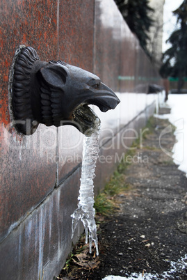 Decorative architecture detail with frozen water