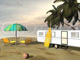 Caravan holidays at the beach - 3D render