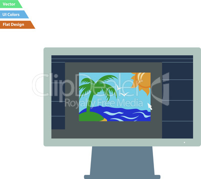 Flat design icon of photo editor on monitor screen