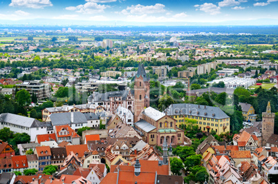 Picturesque view of the European city, the top view