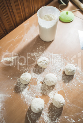 Making bread in a kitchen