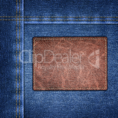 background simple denim with leather label close-up