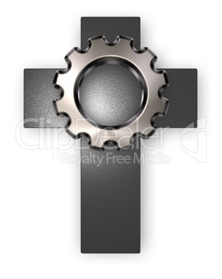 christliches kreuz und zahnrad