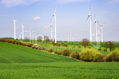 Spring landscape with windmills