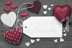 Black And White Label, Red Hearts, Copy Space