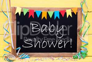 Chalkboard With Party Decoration, Text Baby Shower