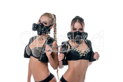 Dancing for adults. Sexy girls in studded costumes