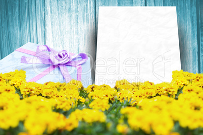 Composite image of gift in a blue background