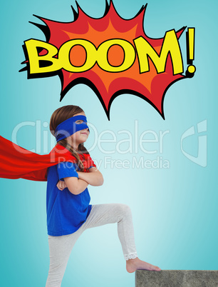 Composite image of girl dressed as superhero