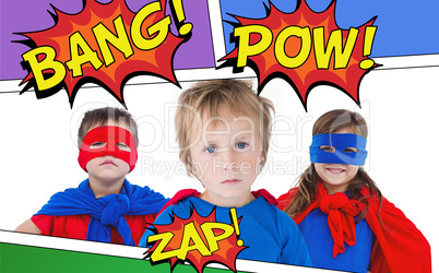 Composite image of children dressed as superman