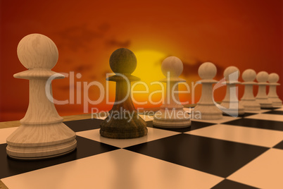 Composite image of black pawn defecting to white side