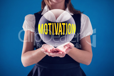 Composite image of businesswoman presenting