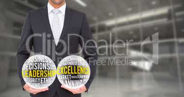 Composite image of businessman standing with hands out
