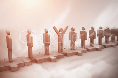 Composite image of digital image of cheerful human standing in row