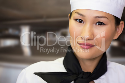 Composite image of closeup portrait of a smiling female cook