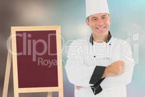 Composite image of a cook holding utensil