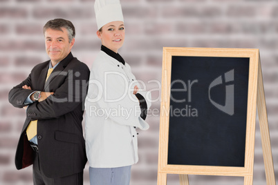 Composite image of a cook posing with a businessman