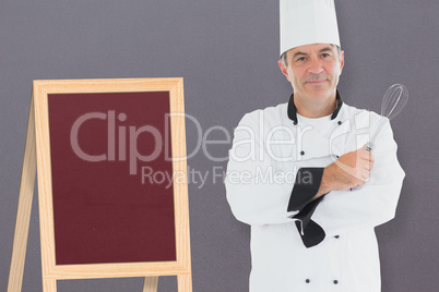 Composite image of a cook posing with his arms crossed