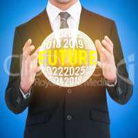 Composite image of businessman gesturing with his hands