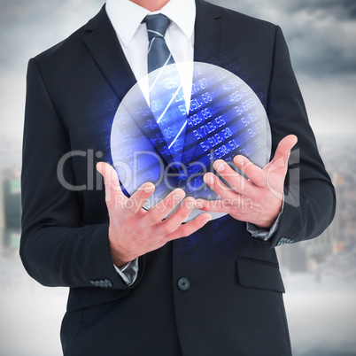 Composite image of businessman gesturing with his hands