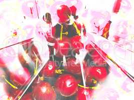 Abstract background cherry and girls collage