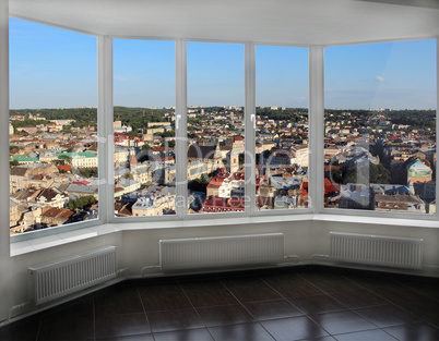 modern window with view of Lviv from above