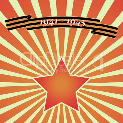 Victory Day Red Star on background of rays. Vector
